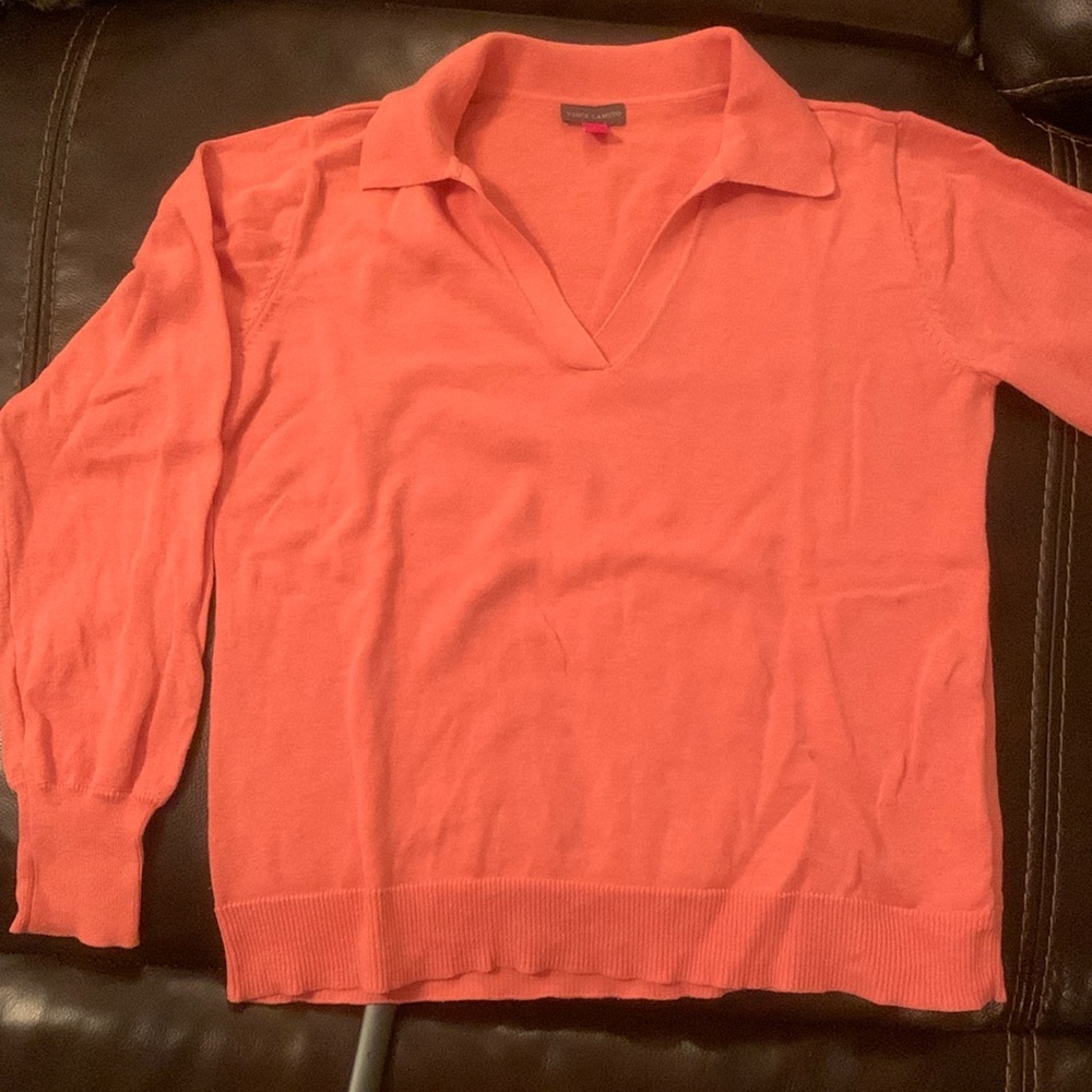 Vince Camuto Polo Collared Lightweight Sweater.  Small.  Like New.  Coral Color.